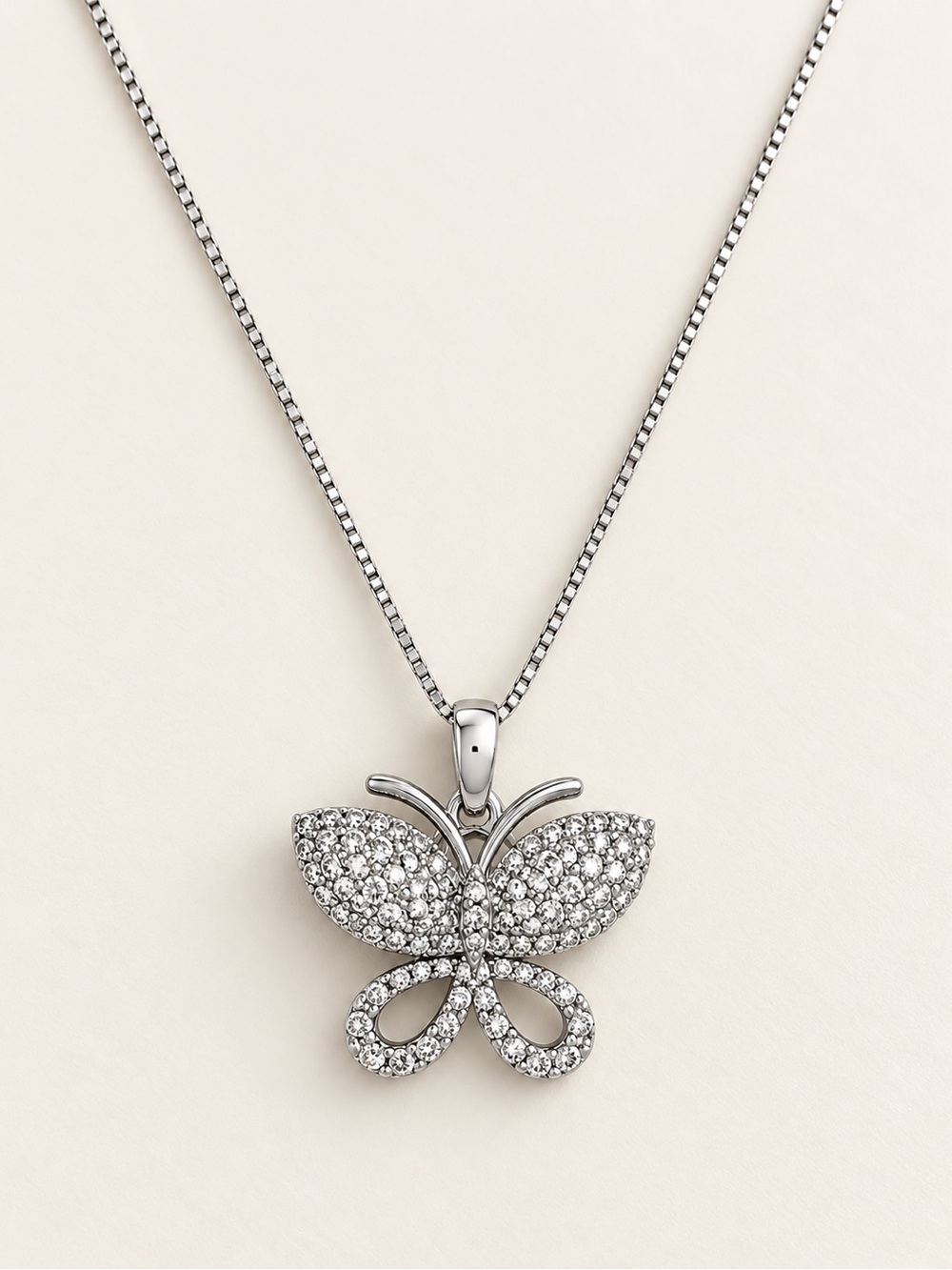 Platinum Butterfly CZ Pendant Necklace Silver Tone Sparkling Gift for Her